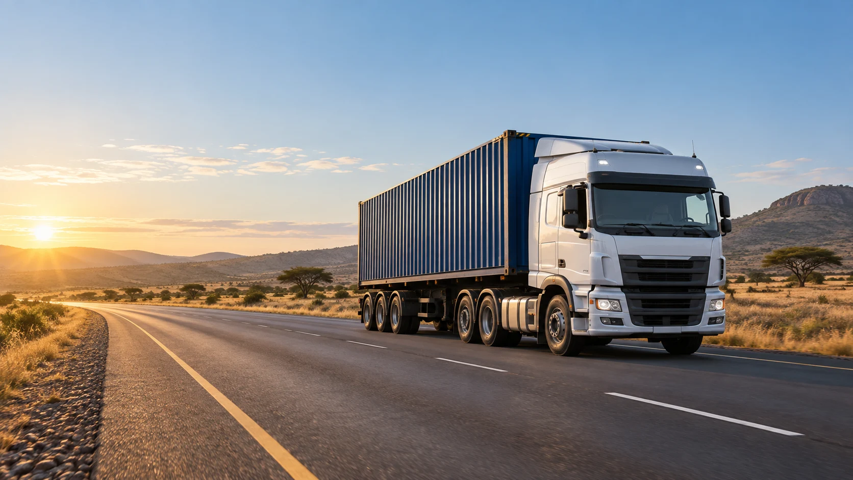 Illustrative freight truck travelling along a road